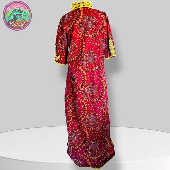Vintage 1960’s / 1970’s Bohemian Goddess Polka Dot Dashiki Caftan Maxi Dress - Picture 8 of 8
